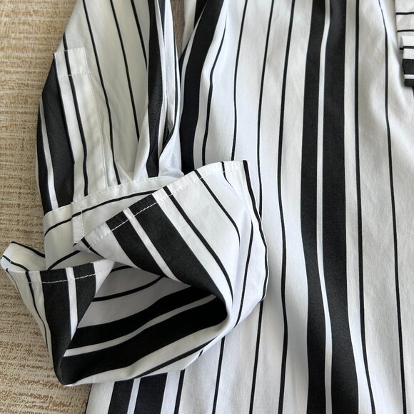 Ann Taylor Black White Striped Ruffle Long Sleeve Cotton Shirt/Blouse/Top Size 6 - Picture 3 of 9